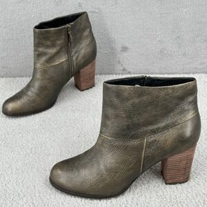 Cole Haan Ankle Boots Womens 9.5 Bronze Leather Block Heel Zip NikeAir‎ Cassidy